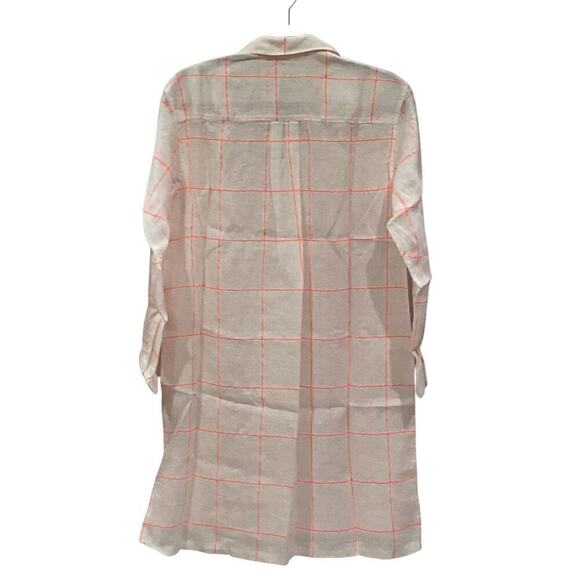 Frank & Eileen Hunter Classic Linen Shirtdress In Neon Pink Windowpane Size XS - Picture 9 of 14